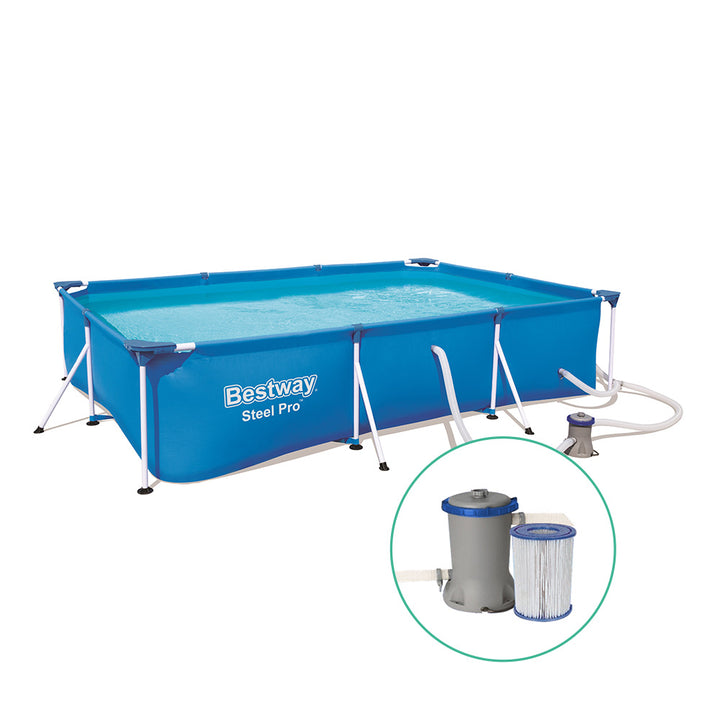 Bestway Swimming Pool Steel Frame Above Ground Rectangular Pool Filter Pump