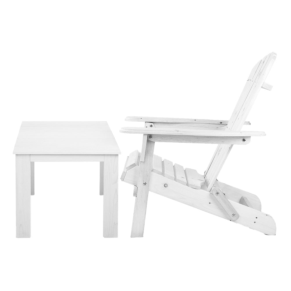 Gardeon 3 Piece Outdoor Adirondack Beach Chair and Table Set - White - The  Best Backyard