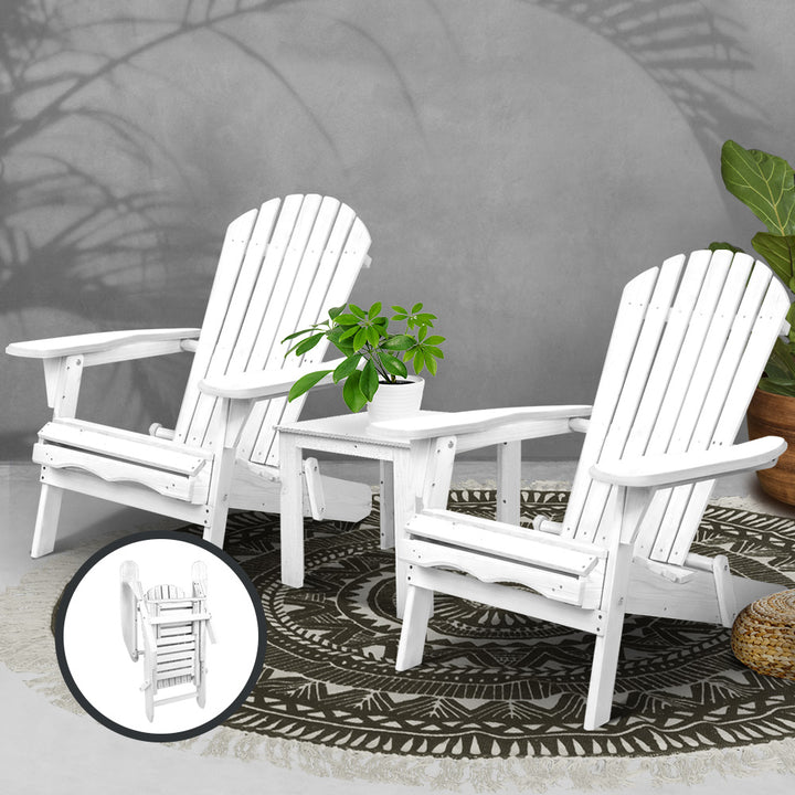 Gardeon 3 Piece Outdoor Adirondack Beach Chair and Table Set - White - The  Best Backyard