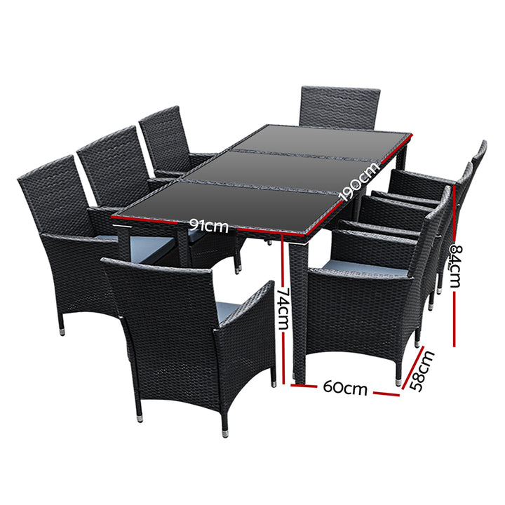 Lennox 9 Piece Outdoor Dining Set - Black