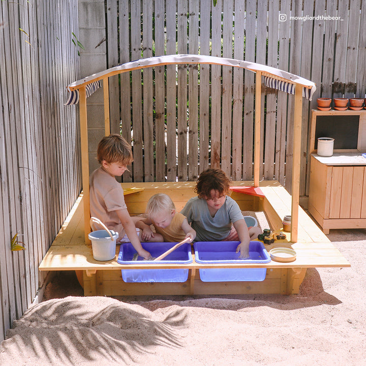 Playfort 2 Sandpit with Striped Canopy - Lifespan Kids