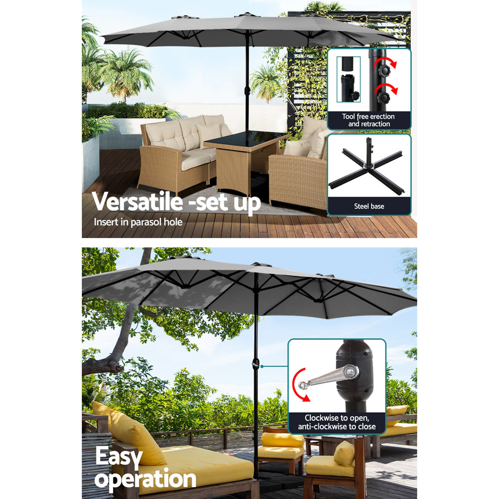 Instahut Outdoor Umbrella Beach Twin Base Stand Garden Sun Shade Charcoal 4.57m