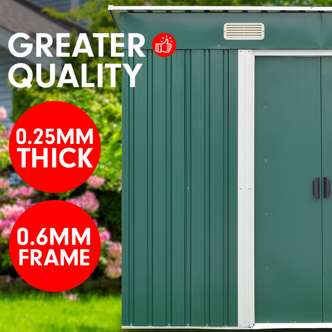 Wallaroo 4ft x 8ft Garden Shed Flat Roof Outdoor Storage - Green